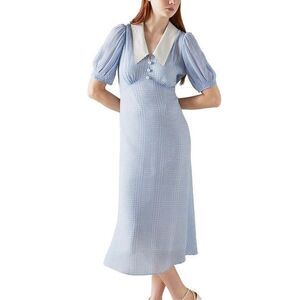 LK Bennett Women's Blue Cream Beecham Houndstooth Midi Tea Dress Size 4 NWOT